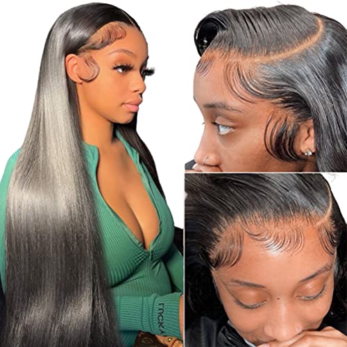 Straight Lace Front Wigs Human Hair 13x4 HD Transparent Lace Front Human Hair Wigs for Black Women Glueless Brazilian Virgin Hair Lace Frontal Wig 180% Density Pre Plucked with Baby Hair Hairline