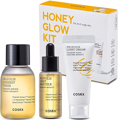 COSRX Honey Glow Kit | Propolis Synergy Toner, Ampoule, Cream | Moisturizing, Hydrating, Nourishing | Korean Skincare, Not Tested on Animals, Paraben Free, Sulfates Free