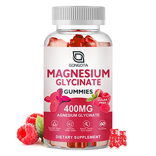 Magnesium Glycinate Gummies 400 mg with 100 mg Magnesium L-Threonate - Chelated Magnesium Potassium Supplement with Vitamin D, B6 Supports Calm, Sleep, Memory & Muscle Cramps,Sugar Free - 60 Gummies