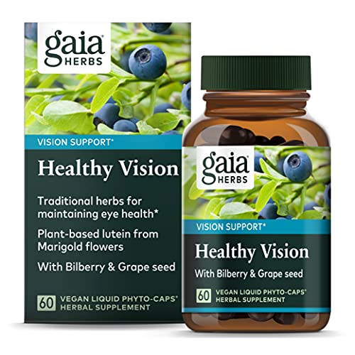 Gaia Herbs Healthy Vision - Vision Support Supplement to Help Maintain Eye Health - with Bilberry, Grape Seed, and Lutein from Marigold Flowers* - 60 Vegan Liquid Phyto-Caps (30-Day Supply)