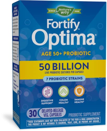 Nature's Way Fortify Optima Optima Adult 50+ Daily Probiotic, 50 Billion Live Cultures, 7 Strains, 30 Capsules