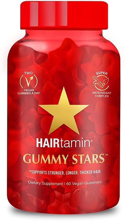 HAIRtamin Vegan Gummy Stars Hair Vitamins | Non-GMO | All Natural Biotin Hair Vitamin Gummies to Maintain Healthy Hair Skin & Nails | Multivitamin Supplement to Help Maintain Healthy Looking Hair