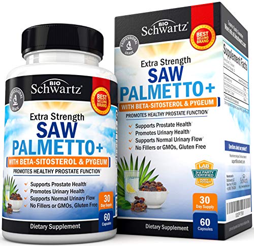 Saw Palmetto for Men with Pygeum Bark Extract and Beta-Sitosterol - Supports Prostate Health and Healthy Prostate Function - Promotes Urinary Health and Normal Urinary Flow - Non GMO Gluten Free 60 Ct