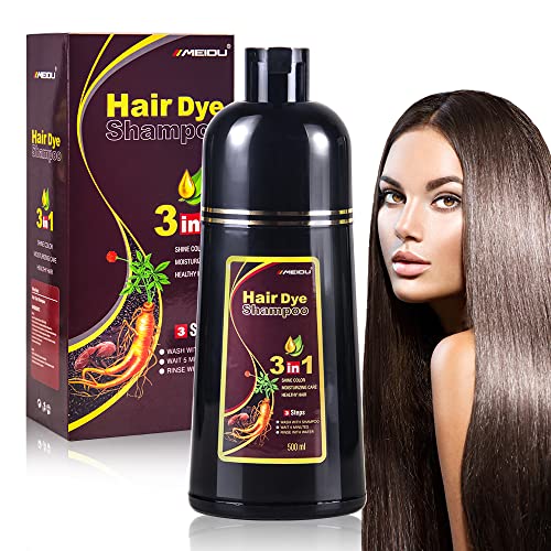 COSMTEK MEIDU Dark Brown Hair Dye Shampoo for Gray Hair, Semi-Permanent Hair Color Shampoo for Women and Men, Herbal Ingredients, 3 in 1- 100% Grey Coverage(17.6 Fl oz)