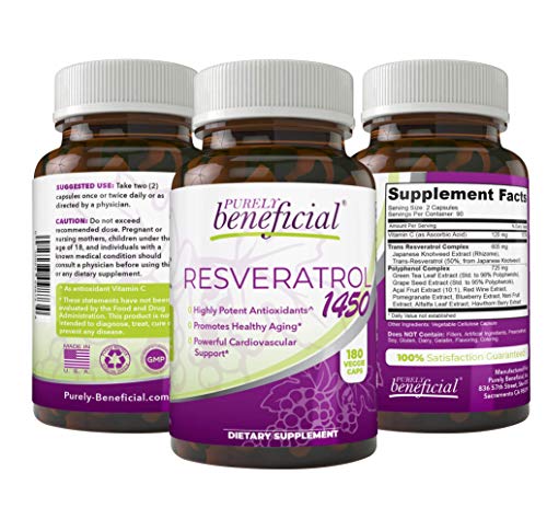 RESVERATROL1450-90day Supply, 1450mg per Serving of Potent Antioxidants & Trans-Resveratrol, Promotes Anti-Aging, Cardiovascular Support, Maximum Benefits (1bottle)