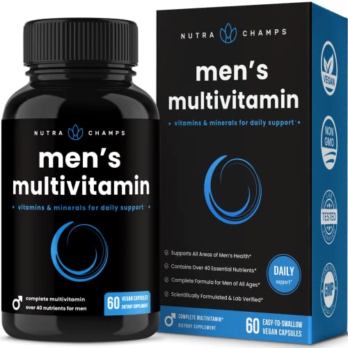 NutraChamps Men's Daily Multivitamin Supplement - Vegan Capsules with Biotin, Vitamins A B C D E K, Calcium, Zinc, Lutein, Magnesium, Folic Acid & More - Non-GMO Multimineral Multivitamin for Men