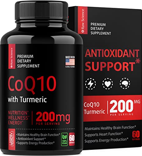 High Absorption CoQ10 with Turmeric - Antioxidant Nutritional Supplements, Heart Health & Healthy Brain Function - Ubiquinol for Mitochondrial Health - Extra Strength Coenzyme Q10 200mg 60 Capsules