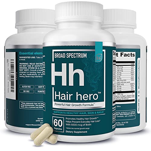 Essential Elements Hair Hero - Hair Supplement for Women and Men - Powerful Hair Vitamin Formula for Hair Growth & Thickness - Healthy Hair, Skin, and Nails Product - 5000 mcg Biotin