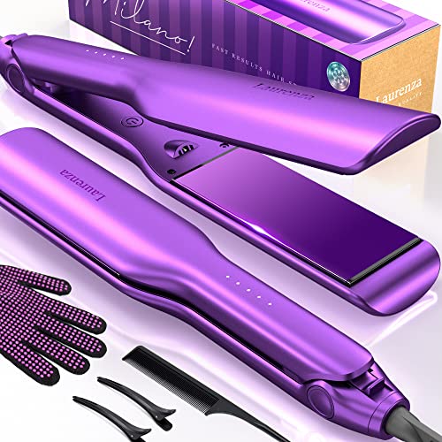 Milano by Laurenza Hair Straightener and Curler 2 in 1, SuperMax Design 8.5 Inch² Extra-Large 3D Floating Ceramic Flat Iron, Dual Voltage Straightening Irons with 20 Million cm³ Anion Outlet (Purple)