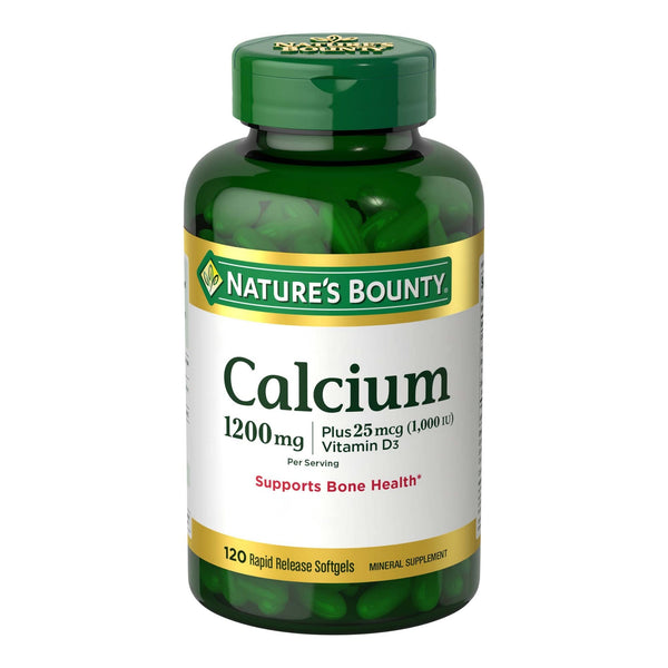 Calcium Carbonate & Vitamin D by Nature's Bounty, Supports Immune Health & Bone Health, 1200mg Calcium & 1000IU Vitamin D3, 120 Softgels