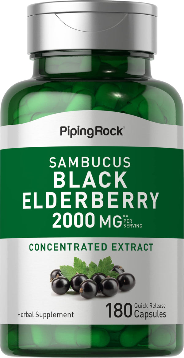 Piping Rock Sambucus Elderberry 2000 mg | 180 Capsules | Herbal Extract Supplement | Non-GMO, Gluten Free