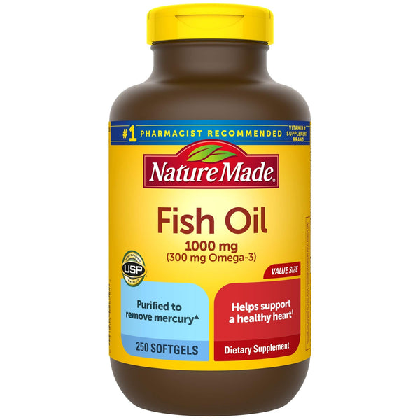 Nature Made Fish Oil 1000 mg Softgels, Omega 3 Fish Oil for Healthy Heart Support, Supplement with 250 Softgels, 125 Day Supply