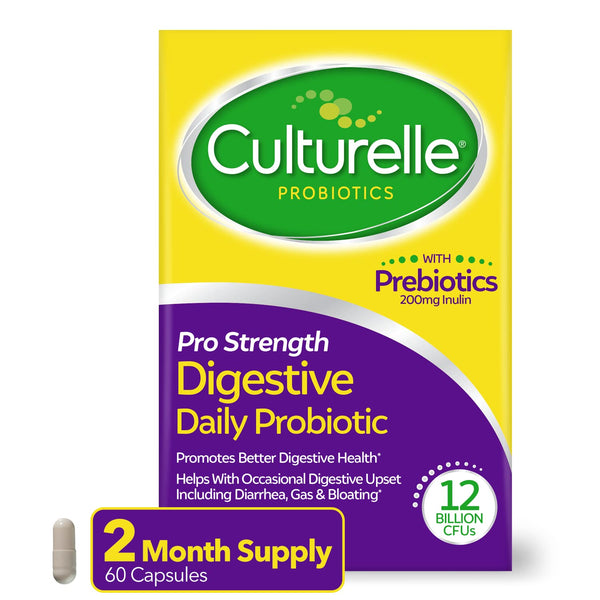 Culturelle Pro Strength Daily Probiotic for Women & Men - 60 Count - Digestive Health Capsules, Naturally-Sourced Probiotics for Digestive Health and Immune Support - Gluten Free & Soy Free, Non-GMO