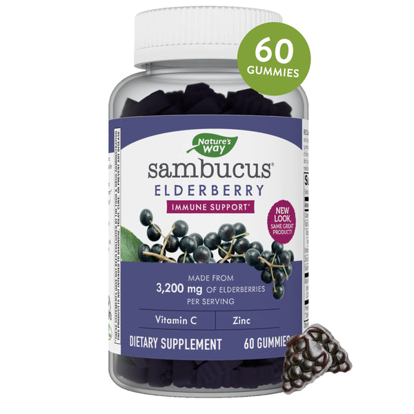 Nature’s Way Sambucus Elderberry Gummies, Immune Support Gummies*, Black Elderberry with Vitamin C and Zinc, 60 Gummies