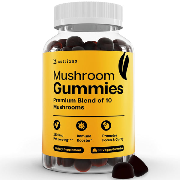 Mushroom Complex Supplements - Mushrooms Supplement with Lions Mane, Shitake Mushrooms, Turkey Tail, Chaga, Cordyceps Mushroom - Brain Booster Supplement for Memory - 2500mg 60 Immune Support Gummies