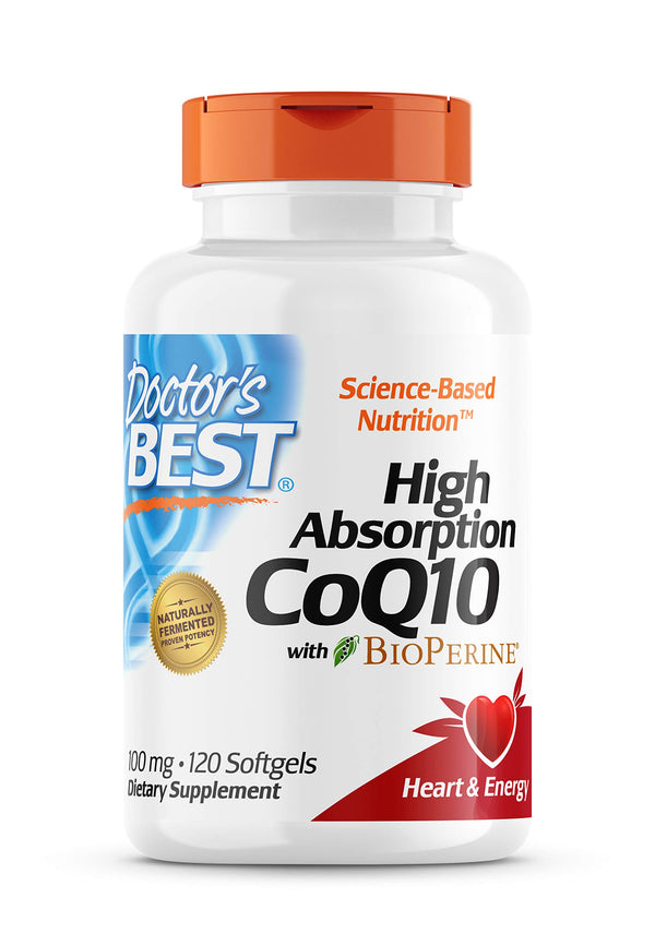 Doctor's Best High Absorption CoQ10 with BioPerine, Gluten Free, Naturally Fermented, Heart Health, Energy Production, 100 mg, 120 Count