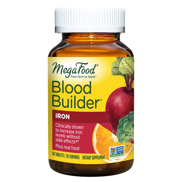 MegaFood Blood Builder - Iron Supplement Shown to Increase Iron Levels Without Side Effects - Energy Support with Iron, Vitamin B12, and Folic Acid - Vegan - 30 Tabs