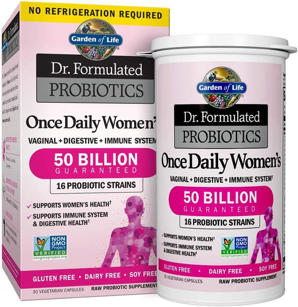 Garden of Life Dr. Formulated Probiotics for Women & Prebiotics, 50 Billion CFU for Women’s Daily Digestive Vaginal & Immune Health, 16 Probiotic Strains Shelf Stable No Gluten Dairy Soy, 30 Capsules