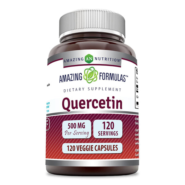 Amazing Formulas Quercetin 500mg 120 Veggie Capsules Supplement - Non-GMO - Gluten Free - Supports Overall Health & Well Being